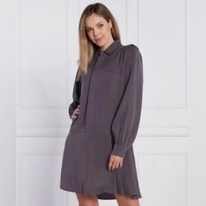 NWT SAMSOE SAMSOE Lizzy Shirt Dress in Grey Long Puff Sleeve Drop Waist Size‎ M